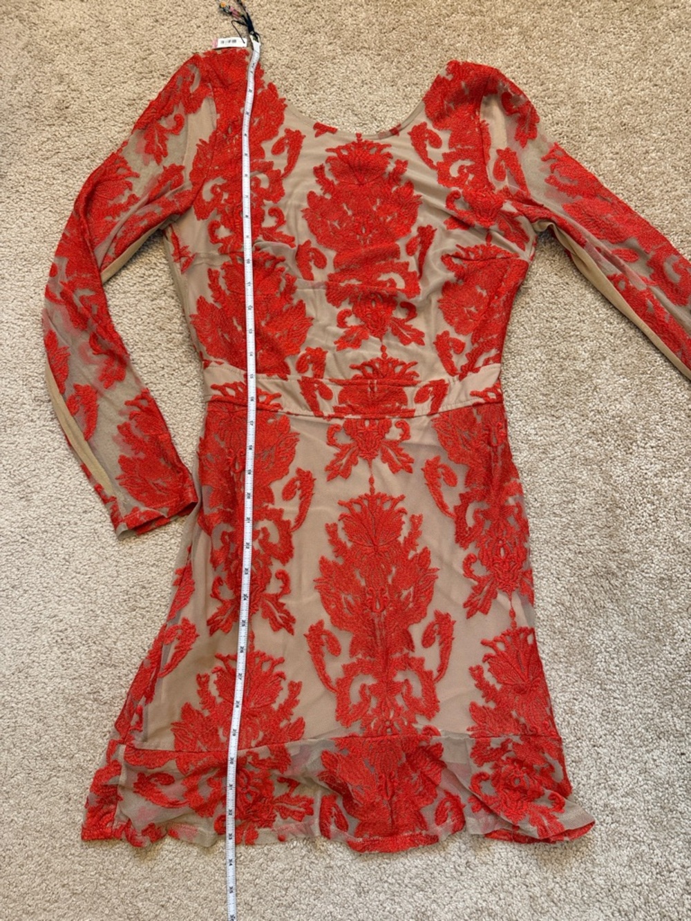 For Love & Lemons San Marcos Mini Dress Red Embroidered Nude Illusion Size Small - Picture 9 of 13